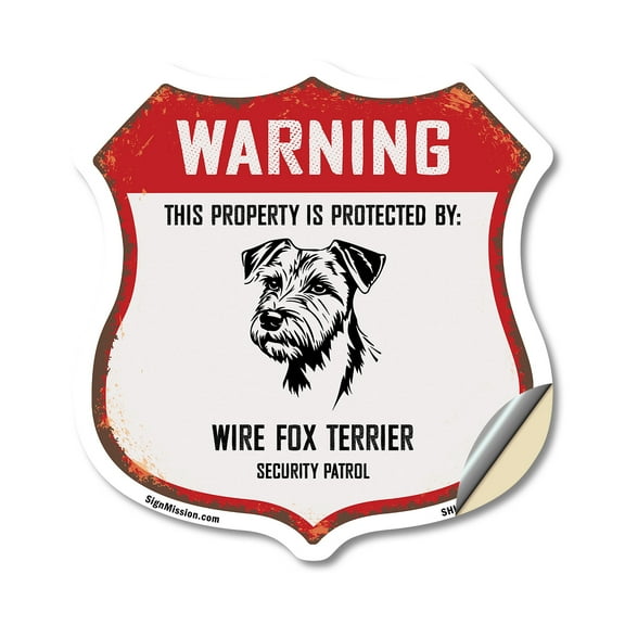 Warning This Property is Protected by Wire Fox Terrier (2 Pack) 12 inch X 12 inch Shield Shaped Heavy Duty 3.2 mil Vinyl Decals Weather Resistant Made in the USA