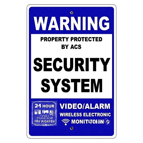 Warning Property Protected by ACS Security System Sign 8"x12" - Aluminum Tin Security Decor for Home Business 24 Hour Monitoring