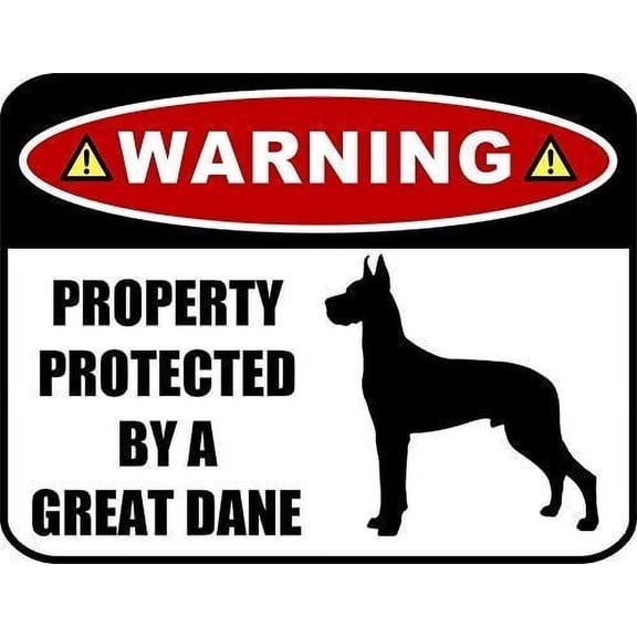 Warning Property Protected by a Great Dane (Metal Sign) Dog Sign Size: 16 x 12 Inch