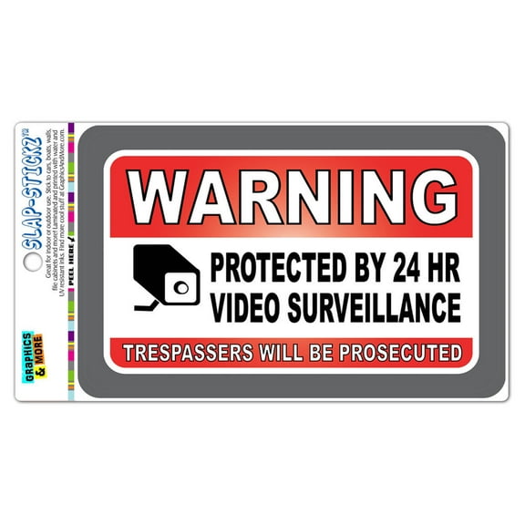 Warning Protected By 24 Hour Video Surveillance Trespassers Will Be Prosecuted SLAP-STICKZ(TM) Automotive Car Window Locker Bumper Sticker