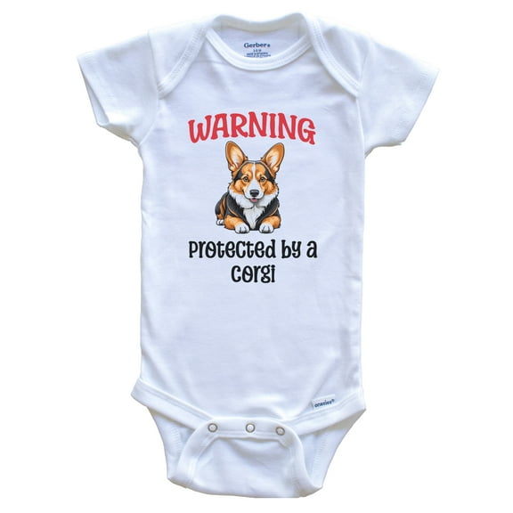 Warning Protected by a Corgi Funny Dog Breed Baby Bodysuit, 6-9 months white