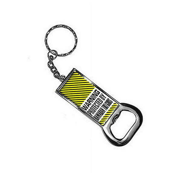Warning Protected By Hawaiian Tiki Gods Keychain Key Chain Ring Bottle Bottlecap Opener