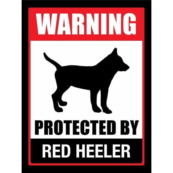 Warning Protected By Red Heeler Funny Vintage Tin Signs 8 X 12 Inch Wall Art Decor Iron Poster For Home Farmhouse Bar Cafe Yard Indoor Outdoor Gift