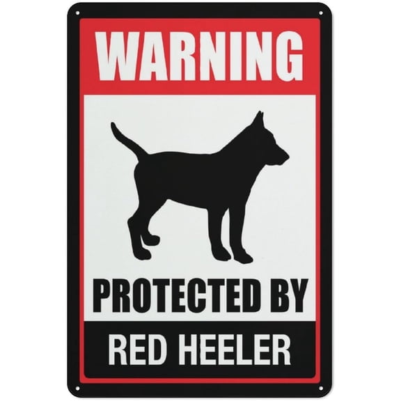 Warning Protected By Red Heeler Sign 12 X 8 Inches Reflective Aluminum Metal Warning Signage With Symbol For Indoor Outdoor Use