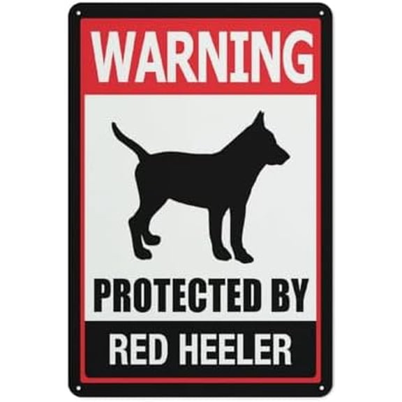 Warning Protected By Red Heeler Sign Warning Tin Sign Home Kitchen Farm Garden Garage Wall Decor 12X8Inch