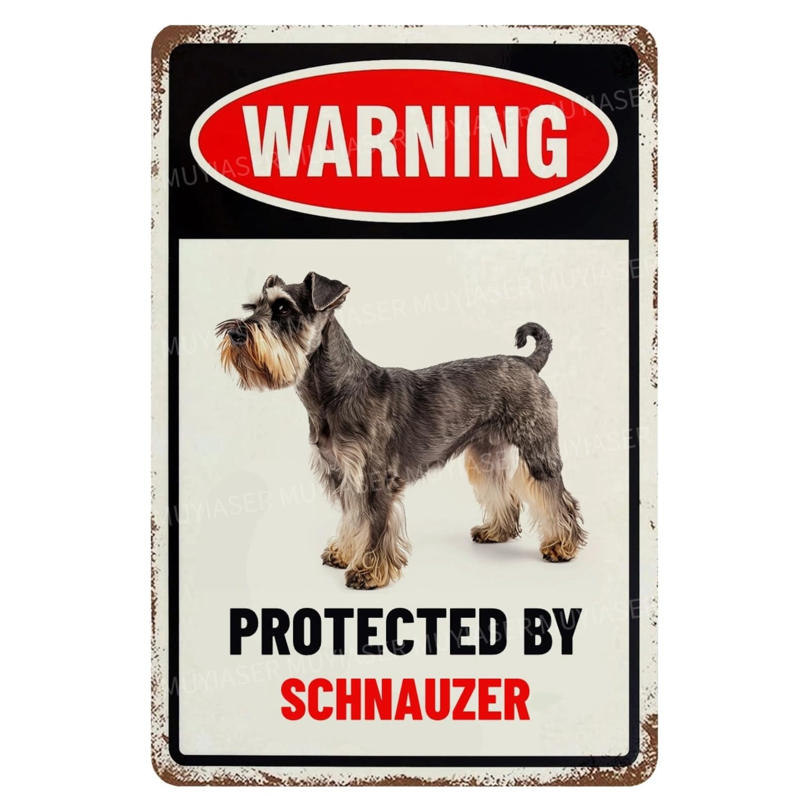 Warning Protected By Schnauzer Metal Tin Signs Outdoor Yard Sign Warning Sign For Fence Yard Home Kitchen Farm Garden Wall Decor (Aluminum) Size: 12 x 16 inch