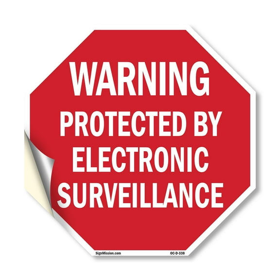 Warning Protected by Electronic Surveillance 18 inch X 18 inch Octagon Vinyl Label Decal Sticker Weather Resistant, UV Protected for Workplace, Private Property, and Construction Site,