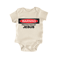 thumbnail image 1 of Warning Protected Jesus Newborn Baby Bodysuit, 1 of 6