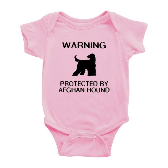 Warning: Protected by A Afghan Hound Dog Funny Baby Romper Creeper (Pink,12-18 Months)
