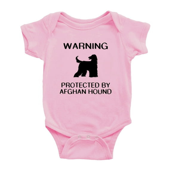 Warning: Protected by A Afghan Hound Dog Funny Baby Romper Creeper (Pink,18-24 Months)
