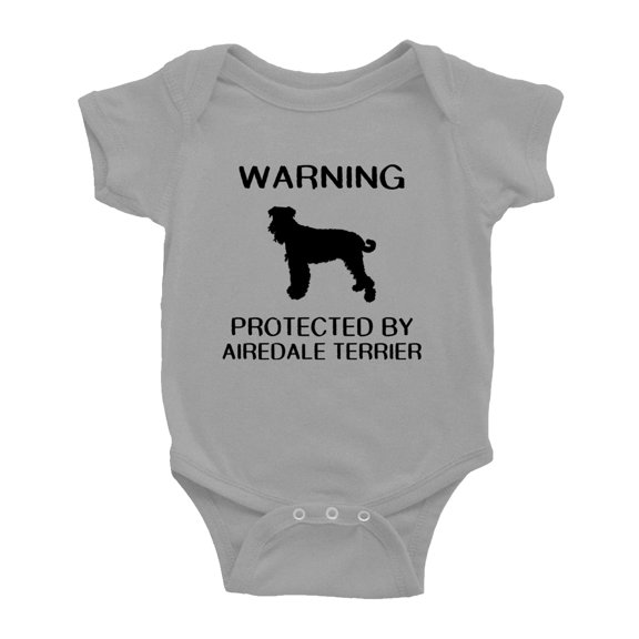Warning: Protected by A Airedale Terrier Dog Funny Baby Romper Creeper (Gray,12-18 Months)