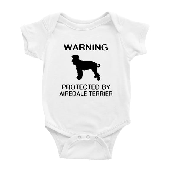 Warning: Protected by A Airedale Terrier Dog Funny Baby Romper Creeper (White,3-6 Months)