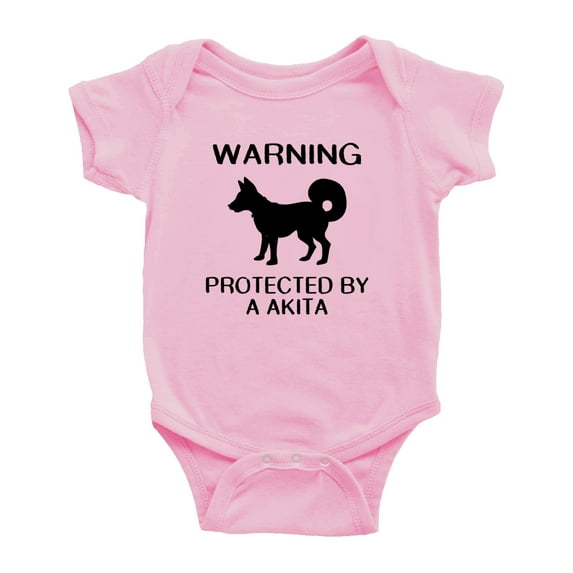 Warning: Protected by A Akita Dog Funny Baby Bodysuits (Pink,6-12 Months)