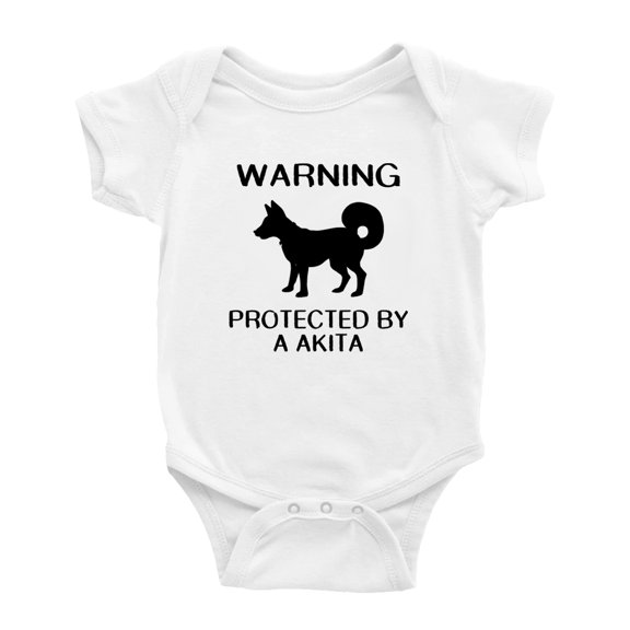 Warning: Protected by A Akita Dog Funny Baby Bodysuits (White,3-6 Months)