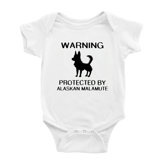 Warning: Protected by A Alaskan Malamute Dog Funny Baby Rompers Baby Clothes (White,0-3 Months)