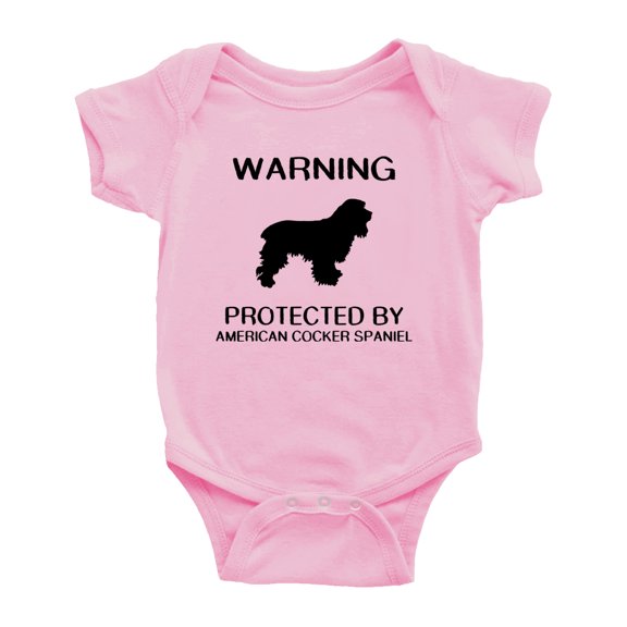 Warning: Protected by A American Cocker Spaniel Dog Funny Baby Rompers Bodysuit (Pink,12-18 Months)