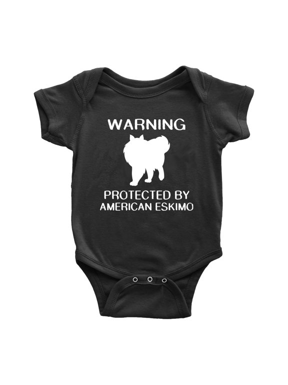 Warning: Protected by A American Eskimo Dog Funny Baby Rompers Baby Clothes (Black,3-6 Months)