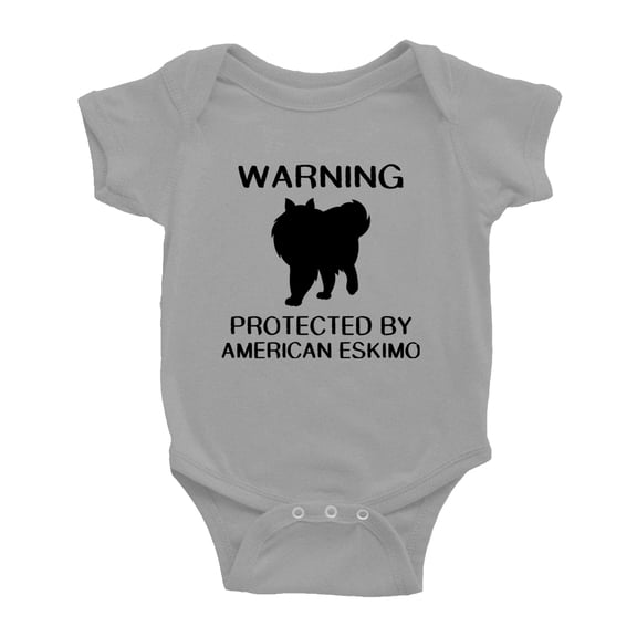Warning: Protected by A American Eskimo Dog Funny Baby Rompers Baby Clothes (Gray,0-3 Months)