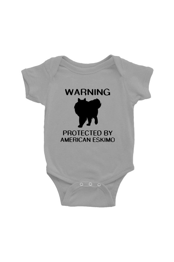 Warning: Protected by A American Eskimo Dog Funny Baby Rompers Baby Clothes (Gray,18-24 Months)