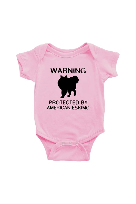 Warning: Protected by A American Eskimo Dog Funny Baby Rompers Baby Clothes (Pink,12-18 Months)