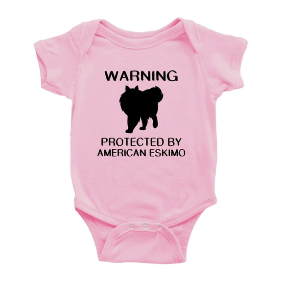 Warning: Protected by A American Eskimo Dog Funny Baby Rompers Baby Clothes (Pink,3-6 Months)