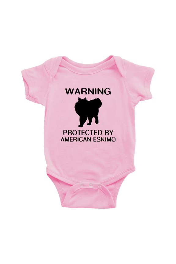 Warning: Protected by A American Eskimo Dog Funny Baby Rompers Baby Clothes (Pink,3-6 Months)