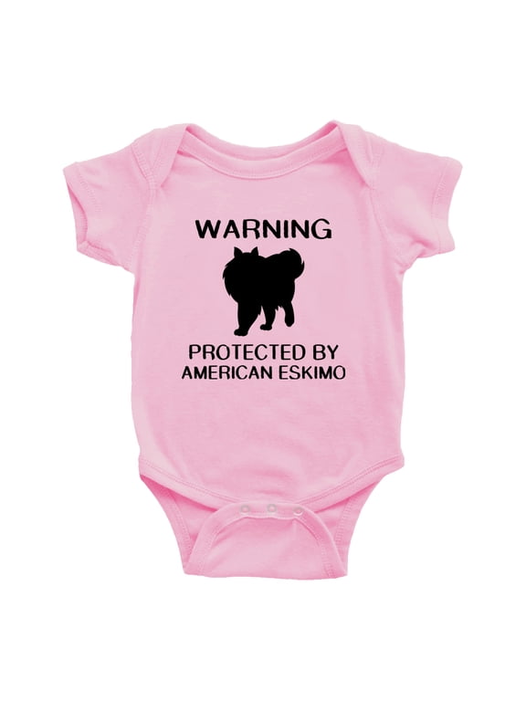 Warning: Protected by A American Eskimo Dog Funny Baby Rompers Baby Clothes (Pink,6-12 Months)