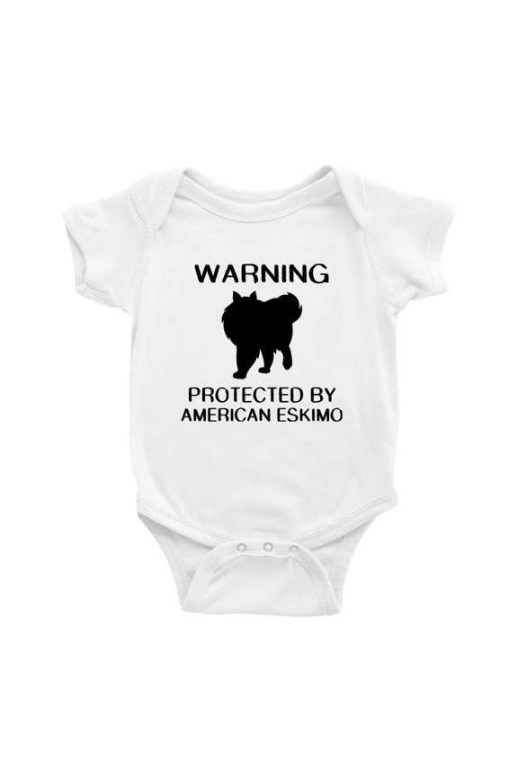 Warning: Protected by A American Eskimo Dog Funny Baby Rompers Baby Clothes (White,3-6 Months)