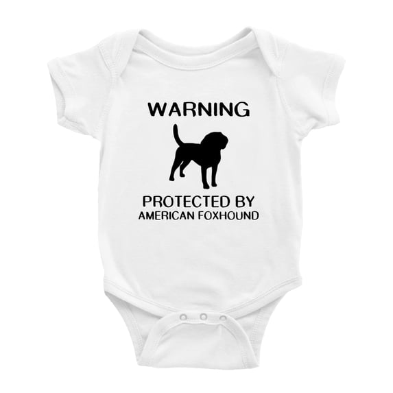 Warning: Protected by A American Foxhound Dog Funny Baby Romperss Newborn Clothes (White,6-12 Months)
