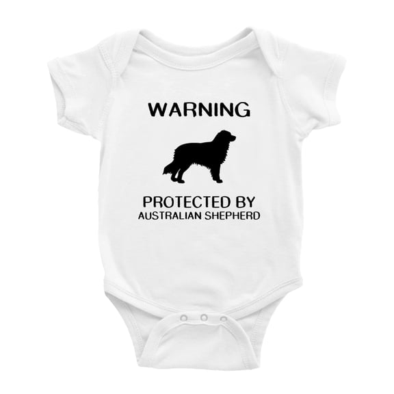 Warning: Protected by A Australian Shepherd Dog Funny Baby Rompers Infant Clothes (White,12-18 Months)