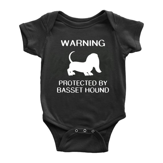 Warning: Protected by A Basset Hound Dog Funny Baby Rompers Infant Clothes (Black,0-3 Months)