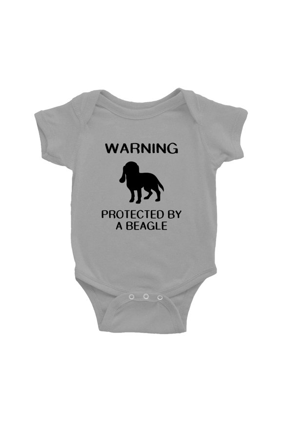 Warning: Protected by A Beagle Dog Funny Baby Rompers Newborn Clothes Outfits (Gray,18-24 Months)
