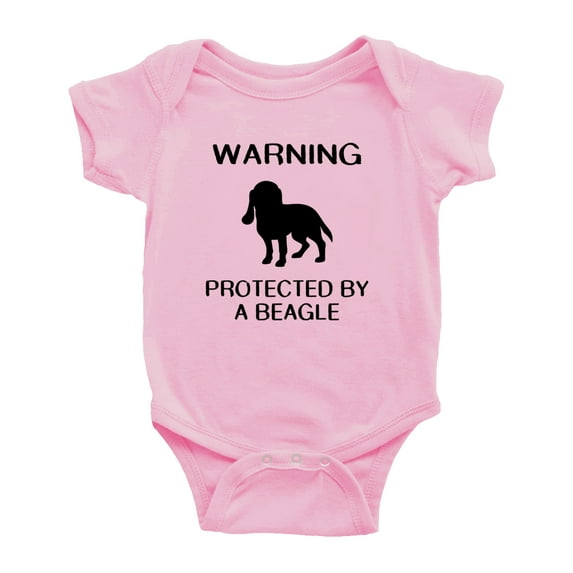 Warning: Protected by A Beagle Dog Funny Baby Rompers Newborn Clothes Outfits (Pink,6-12 Months)