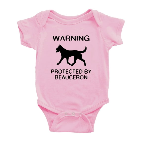 Warning: Protected by A Beauceron Dog Funny Baby Rompers Baby Clothes (Pink,6-12 Months)