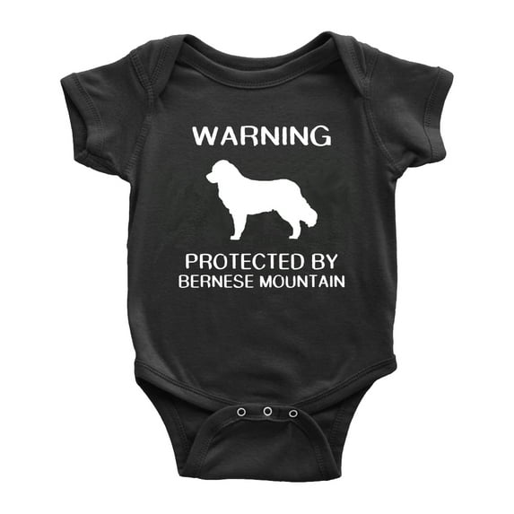 Warning: Protected by A Bernese Mountain Dog Funny Baby Bodysuits (Black,18-24 Months)