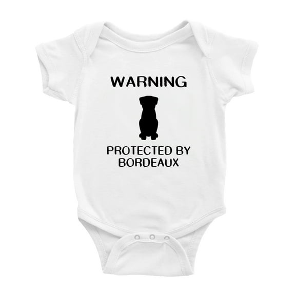 Warning: Protected by A Bordeaux Dog Funny Baby Bodysuit Newborn Clothes (White,3-6 Months)