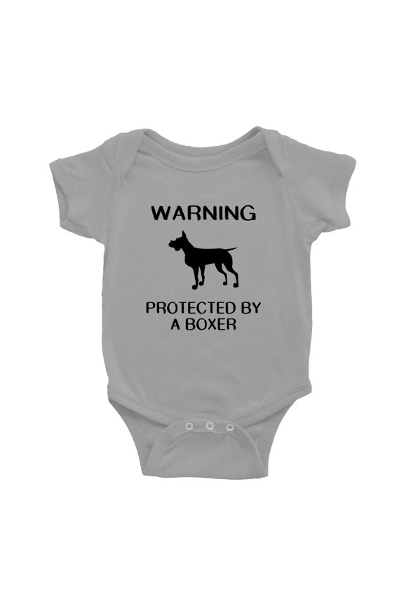 Warning: Protected by A Boxer Dog Funny Baby Rompers Baby Clothes (Gray,6-12 Months)