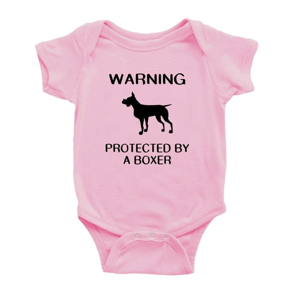 Warning: Protected by A Boxer Dog Funny Baby Rompers Baby Clothes (Pink,3-6 Months)