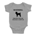 thumbnail image 1 of Warning: Protected by A Brussels Griffon Dog Funny Baby Rompers Infant Clothes (Gray,6-12 Months), 1 of 5