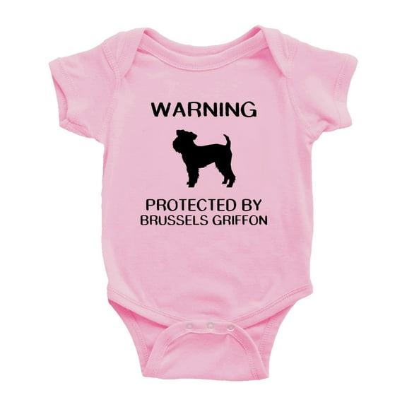 Warning: Protected by A Brussels Griffon Dog Funny Baby Rompers Infant Clothes (Pink,18-24 Months)