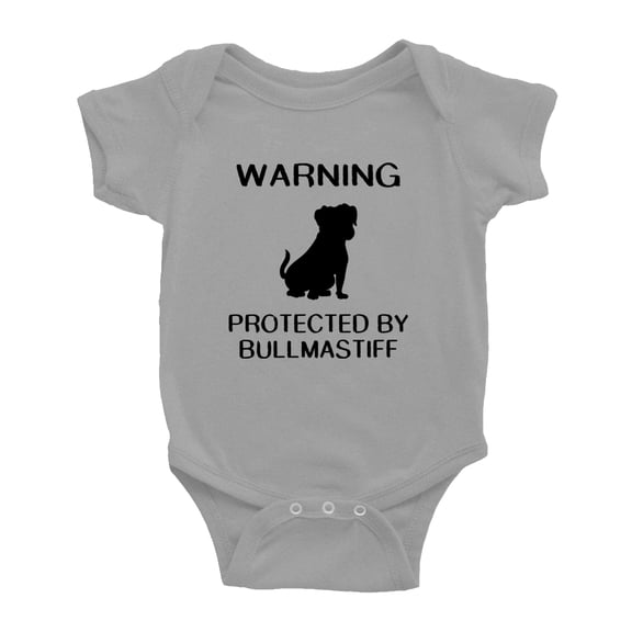 Warning: Protected by A Bullmastiff Dog Funny Baby Rompers Newborn Clothes Outfits (Gray,3-6 Months)