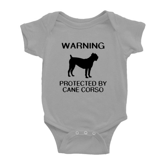 Warning: Protected by A Cane Corso Dog Funny Baby Bodysuit Newborn Clothes (Gray,0-3 Months)