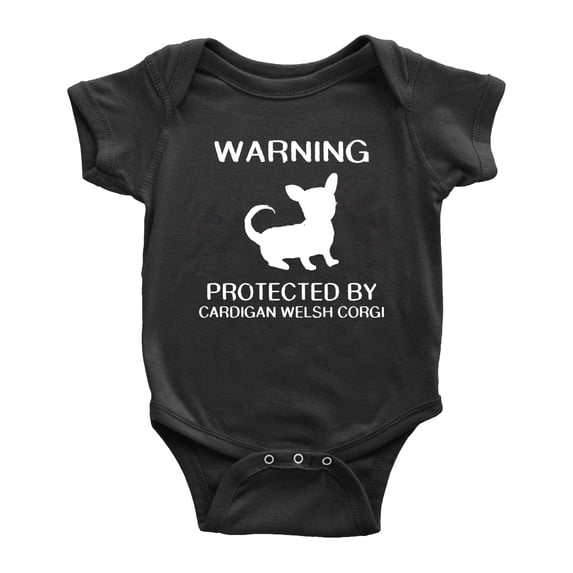 Warning: Protected by A Cardigan Welsh Corgi Dog Funny Baby Rompers Baby Clothes (Black,18-24 Months)