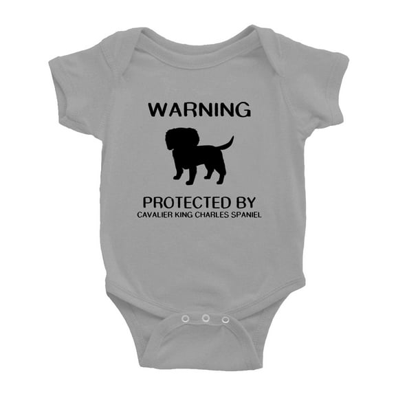 Warning: Protected by A Cavalier King Charles Spaniel Dog Funny Baby Rompers Bodysuit (Gray,3-6 Months)