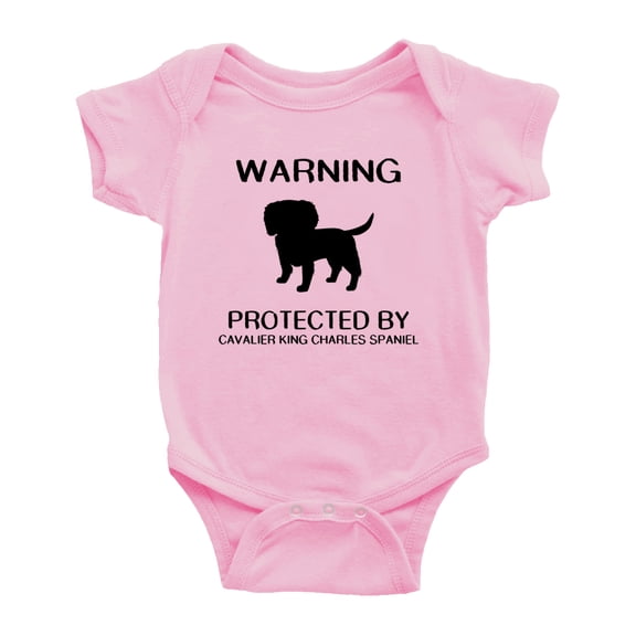 Warning: Protected by A Cavalier King Charles Spaniel Dog Funny Baby Rompers Bodysuit (Pink,12-18 Months)