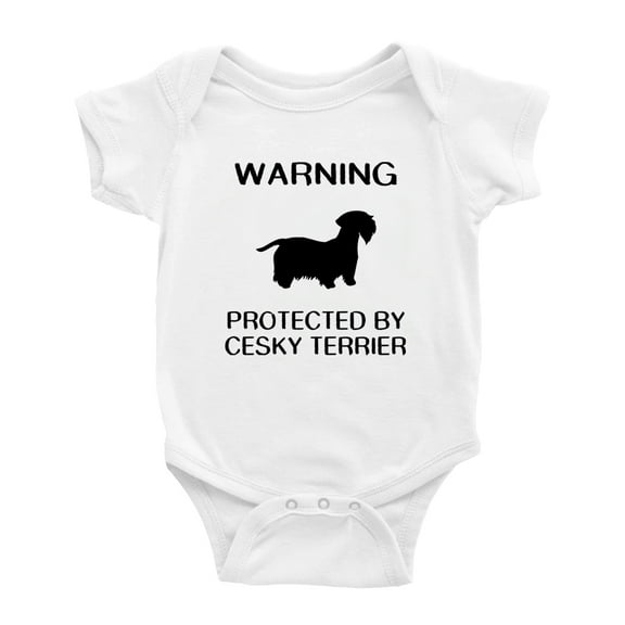 Warning: Protected by A Cesky Terrier Dog Funny Baby Rompers Infant Clothes (White,0-3 Months)
