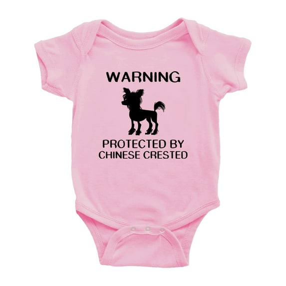 Warning: Protected by A Chinese Crested Dog Funny Baby Rompers Baby Clothes (Pink,0-3 Months)