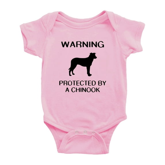 Warning: Protected by A Chinook Dog Funny Baby Rompers Infant Clothes (Pink,18-24 Months)