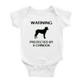 thumbnail image 1 of Warning: Protected by A Chinook Dog Funny Baby Rompers Infant Clothes (White,0-3 Months), 1 of 5