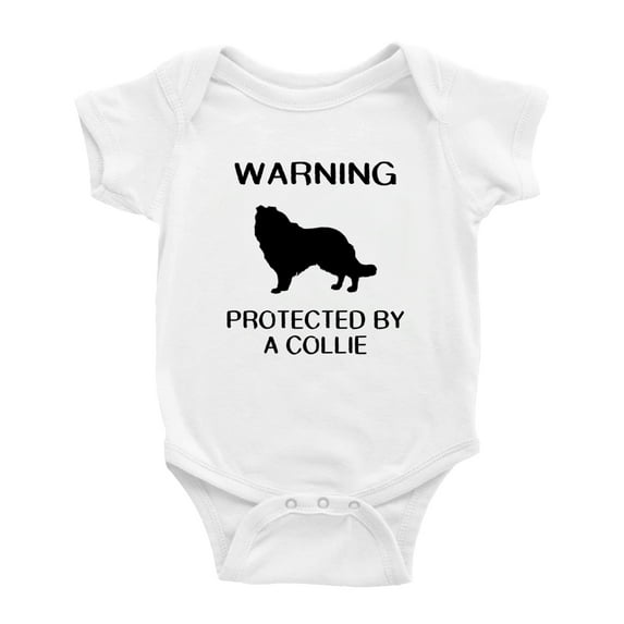 Warning: Protected by A Collie Dog Funny Baby Rompers Baby Clothes (White,18-24 Months)